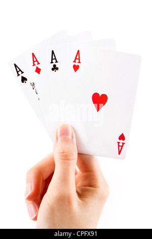 Aces being held on white Stock Photo