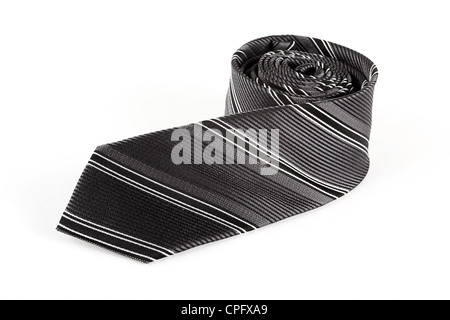 Rolled neck tie on white Stock Photo