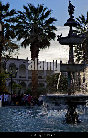 Fountain, Plaza de Armas, Arequipa, Peru Stock Photo