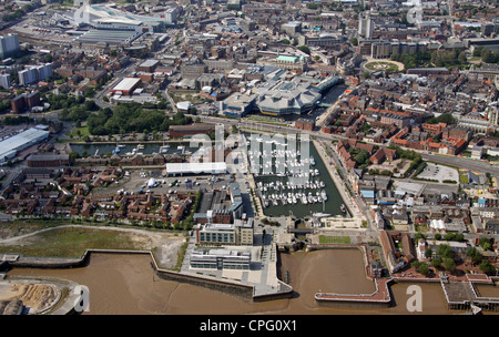 aerial view of Hull Marina and City Centre Stock Photo