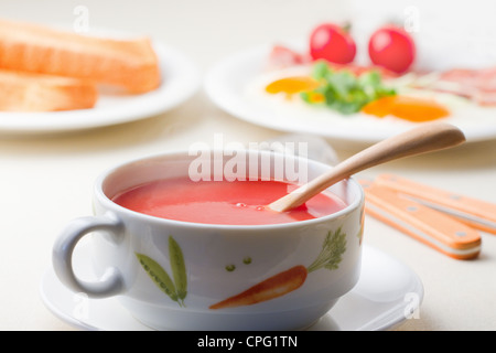 A Cup Of Tomato Soup With Saucer Stock Photo