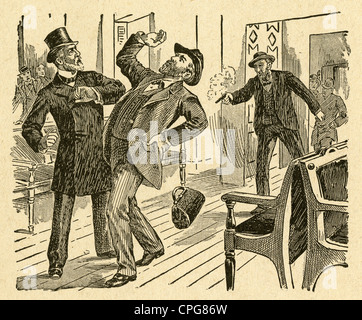 Circa 1900s engraving, Assassination of President Garfield. Stock Photo