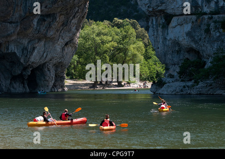 canoeing down the river ardeche, france Stock Photo