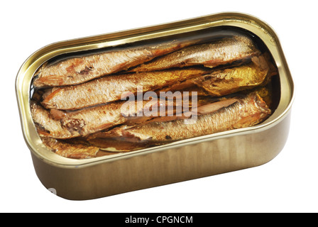 isolated blank tin of fish over white including clipping path