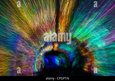 Abstract streaking multicolored lights in the Bund Sightseeing Tunnel under the Huangpu River Shanghai Peoples Republic of China Stock Photo