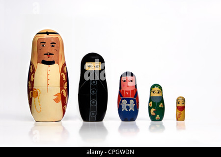 Set of Arabian matryoshka dolls arranged in a row by order of size Stock Photo