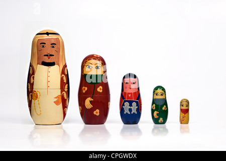 Set of Arabian matryoshka dolls arranged in a row by order of size Stock Photo