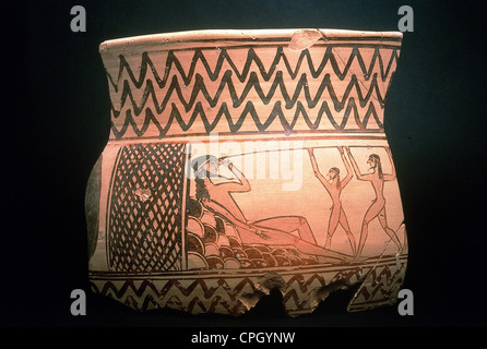 fine arts, Greece, ceramic, Archaic period (700 - 480 BC), fragment of a krater (Ancient Greek vase), circa 670 B.C., Argos Argo Stock Photo