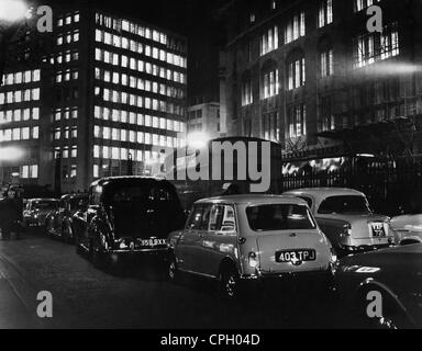 transport / transportation, cars, vehicle variants, Austin Morris, Mini Cooper, Mini in traffic jam, London, 1961, Additional-Rights-Clearences-Not Available Stock Photo