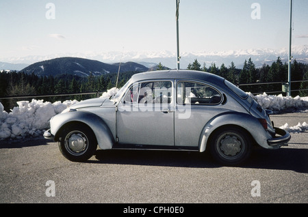 transport / transportation, car, vehicle variants, Volkswagen, VW Beetle, silver version on parking space at Nigerstrasse, Rosengarten, South Tyrol, Italy, 1975, Additional-Rights-Clearences-Not Available Stock Photo