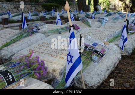 Memorial Day for fallen IDF soldiers and victims of terror acts. Mount Herzl cemetery. Jerusalem. Israel. Stock Photo