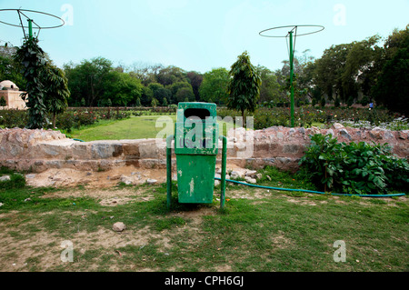 Green garbage can Stock Photo