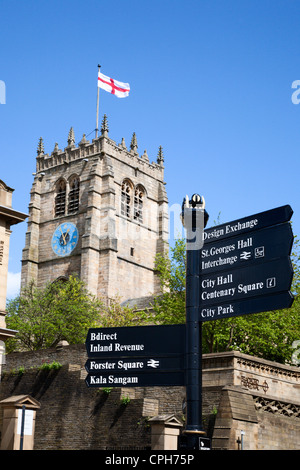 Tourist Signpost at St Peters Cathedral Church City of Bradford West Yorkshire England Stock Photo