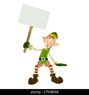 Illustration of a christmas elf holding a sign isolated on a white background Stock Photo