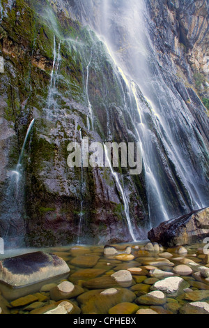 Waterfall in Ason river source. Collados del Ason Natural Park. Cantabria, Spain. Stock Photo