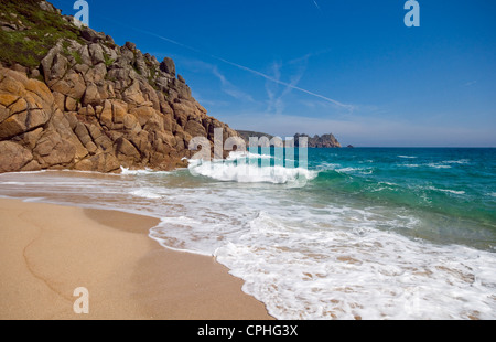 Porthcurno beach in south Cornwall, England, UK Stock Photo