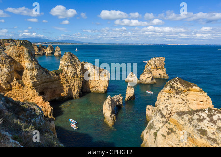 View along the coast from Ponta da Piedade near Lagos, Algarve, Portugal Stock Photo