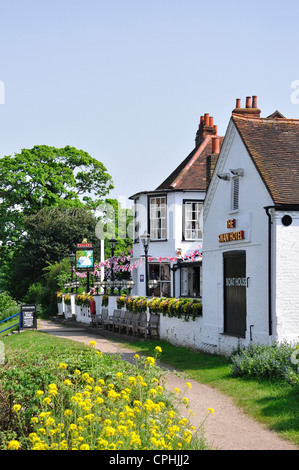 The Swan Hotel and riverside path, The Hythe, Egham, Surrey, England, United Kingdom Stock Photo