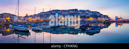 Panorama of Brixham Harbour at Sunset. Devon England UK Stock Photo