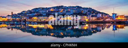 Panorama of Brixham Harbour at Sunset. Devon England UK Stock Photo