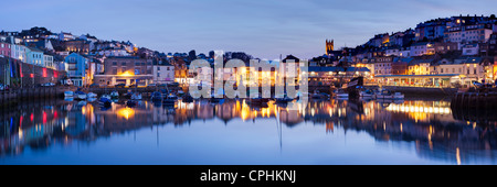 Panorama of Brixham Harbour at Sunset. Devon England UK Stock Photo