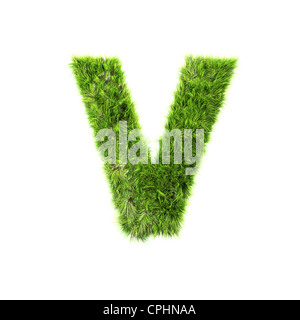 3d grass letter isolated on white background - V Stock Photo