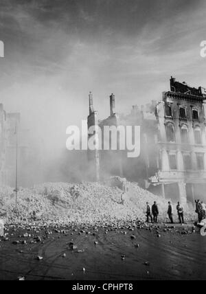 Bombed buildings in Warsaw, Poland, 1939 (b/w photo) Stock Photo