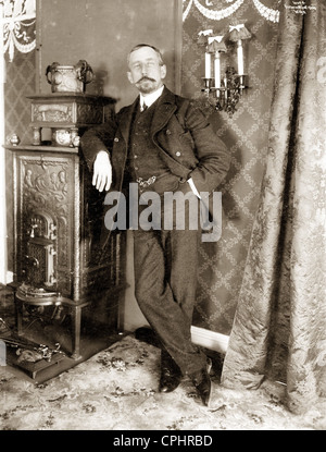 Norwegian arctic explorer Roald Amundsen (born 1872 and missing since June 18, 1928). Picture taken in his house in Christiana. Stock Photo