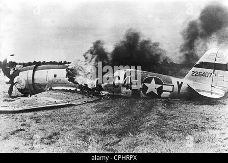 Shot down American fighter aircraft P-47 'Thunderbolt', 1944 Stock Photo