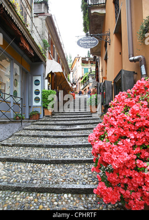 The narrow picturesque street of Salita Serbelloni Bellagio Lake Como Italy Italian region Lombardy Stock Photo