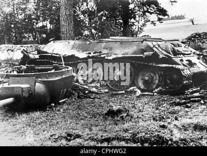 Destroyed Russian T-34 tank, 1944 Stock Photo