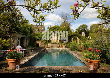 The Pool Garden at Hanham Court Gardens near Bath, home of garden designers Julian and Isabel Bannerman April 2009 Stock Photo