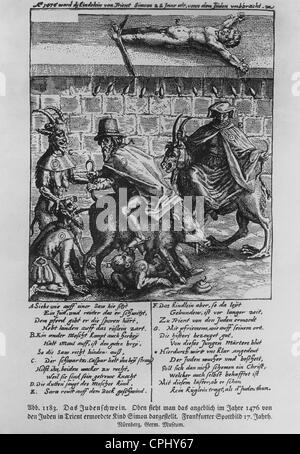 Anti-semitic pamphlet titled 'Das Judenschwein' ('The Jewish Pig'), in the upper part the supposed ritual murder of Simon of Stock Photo