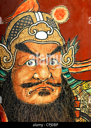 Details of the paintings on the doors to the Johor Old Chinese Temple depicting Chinese Gods. Stock Photo