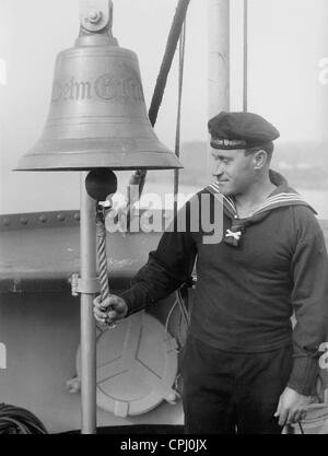 Sailor at the ship's bell of the Wilhelm Gustloff, 1938 Stock Photo