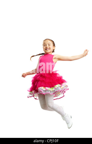 Full length portrait of a cute schoolgirl isolated on white background ...