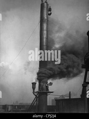 Smoking chimney of a factory in Indianapolis, 1904 Stock Photo