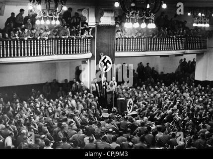 Adolf Hitler speaks in the Burgerbraukeller, 1938 Stock Photo