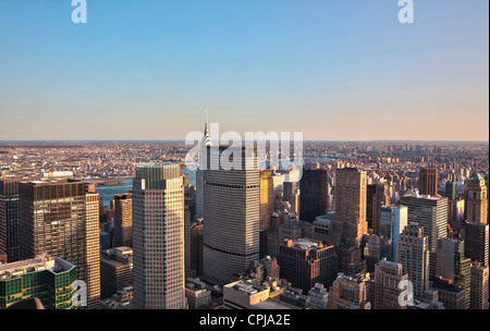 View of Chrysler and MetLife building towards Lower Manhattan from the top of the Rockefeller Center, New York City. Stock Photo