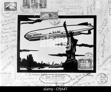 Commemorative sheet of the round the world flight of 'Graf Zeppelin' Stock Photo