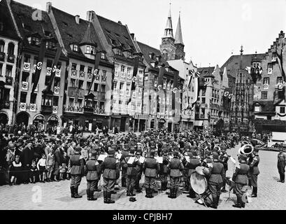 Concert of the labor service on the main market in Nuremberg, 1936 Stock Photo
