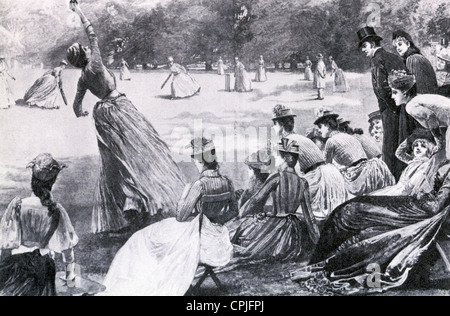 WOMENS' CRICKET MATCH about  1890 Stock Photo