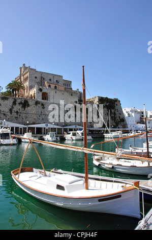 Traditional fishing boats in Port of Ciudadella, Ciutadella de Menorca, Menorca, Balearic Islands, Spain Stock Photo