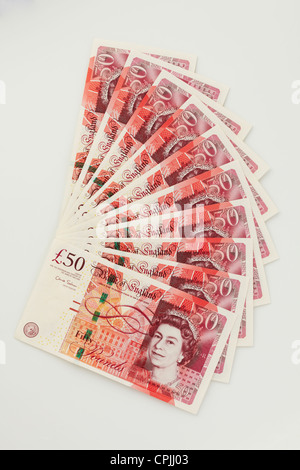 Money Fan of New Fifty Pound Notes Stock Photo