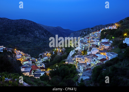 Night view of Koronos village, one of the most beautiful mountainous villages of Naxos island, Cyclades, Greece. Stock Photo