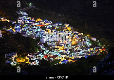 Night view of Koronos village, one of the most beautiful mountainous villages of Naxos island, Cyclades, Greece. Stock Photo
