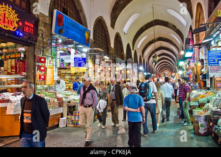 Shops and visitors at the Spice Bazaar in Istanbul - Turkey Stock Photo
