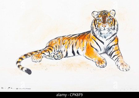 Siberian tiger (Panthera tigris altaica) - pastel chalk on paper by Kurt Tessmann Stock Photo