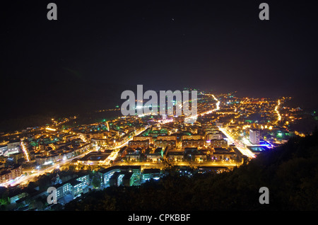 City night scene in Romania, Piatra Neamt Stock Photo