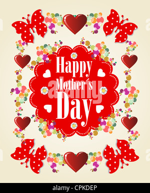 Happy Mothers day butterfly and heart background. Vector file layered for easy manipulation and custom coloring. Stock Photo